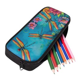 FOR U DESIGNS Aesthetic Dragonfly Print Small Pencil Case Organizer Zipper Pouch for Girls Kids School Stationery Storage