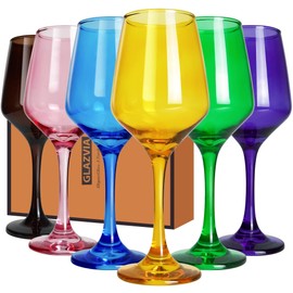 GLAZVIA Colored Wine Glasses Set of 6-14oz Colorful Long Stem Wine Glass, Multi Color Pretty Crystal Glassware, Hand Blown Goblets Drinkware, Unique Stemware Wine Glass Holiday Gift Set