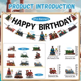 Yoyuspy Train Birthday Party Decorations - 13PCS Vintage Train Birthday Decorations Glitter Banners Hanging Swirls Honeycomb Centerpieces Retro Transportation Railroad Crossing Party Supplies Decor