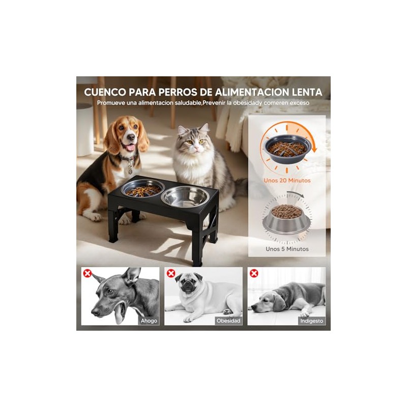 OSLIFE Plato para Perro，Comedero Elevado para Perro y Gato con