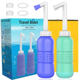 KKPOT Upside Down Peri Bottle for Postpartum Care, Portable Bidet Bottle with Travel Bag, Handheld Perineal Sprayer,Reusable Douche Bottle for Women,Men,Baby,Personal Hygiene 450ml-2Pack(Blue Green)