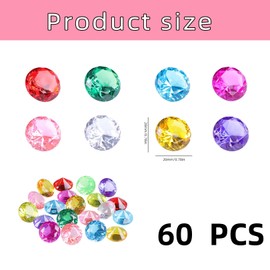 Pack of 60 Diamonds for Children, Dimonds, Gemstones Decoration for Treasure Hunt, Gemstones Decoration with 60 Coloured Diamonds, Diamonds Crafts & Aquarium, Includes Muggle Stones Games & Wedding