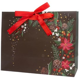 Boston International Gift Bag Christmas Holiday Gifting Paper Bags with Handles, Large, Christmas Floral (Black)
