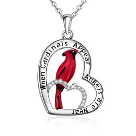 Cardinal Necklace Sterling Silver Red Cardinal Necklaces for Women Crystal Oval Pendant Jewelry Animal Memorial Bird Angel Anniversary Valentines Christmas Mothers Day Gifts