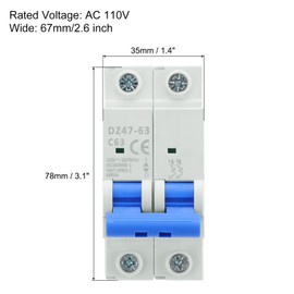 MECCANIXITY 4Pcs Miniature Circuit Breaker 2P 63A AC 110V DZ47-63 DIN Rail Mount Disconnect Switch Circuit Breaker Protection Thermal Magnetic Trip for Short Circuit Protection, Overload Blue