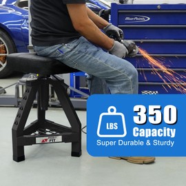 FreekyFit Adjustable Shop Stool,Garage Mechanic Stool Chair,Work Seat for Workshop, Adjustable Height, 360° Swivel Padded Square Seat,Tool Storage, 350 LBS Capacity, Heavy Duty, Black