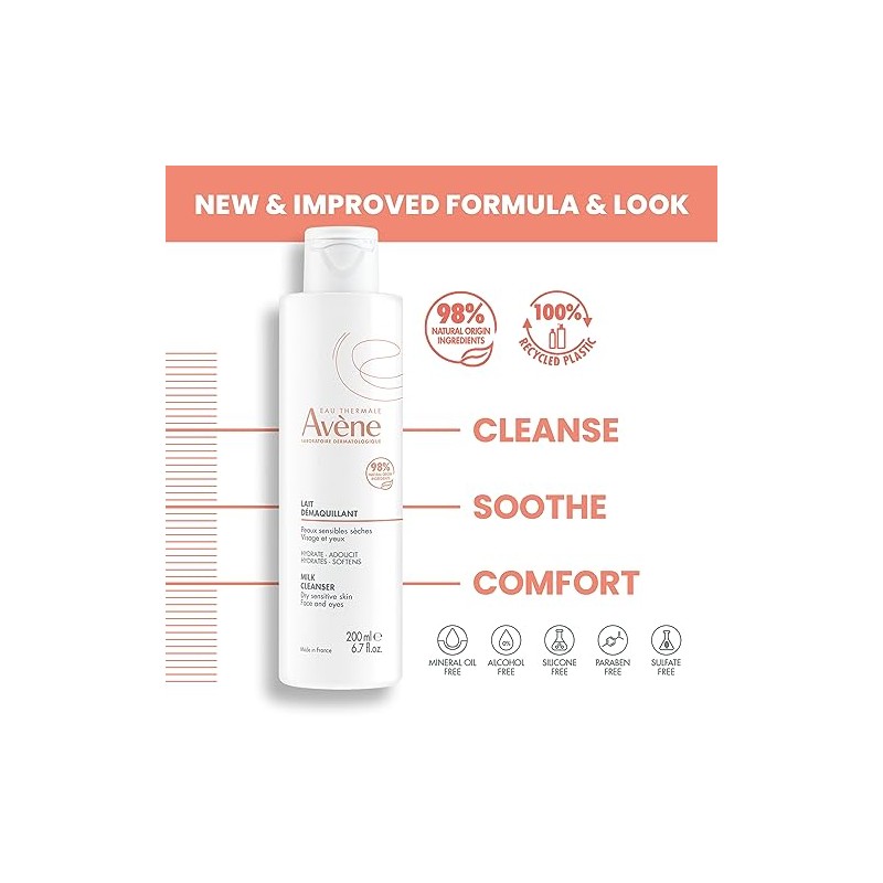 Eau Thermale Avene Gentle Milk Cleanser, Moisturizing No Rinse Cleansing