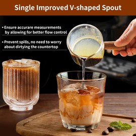 YARRAMATE Espresso Shots Cup with Wood Handle, Clear Glass Espresso Machine Accessories, Espresso Measuring Cup with Dual Scale, Espresso Shot Glass with Single Spout, 3.4 OZ /100 ML