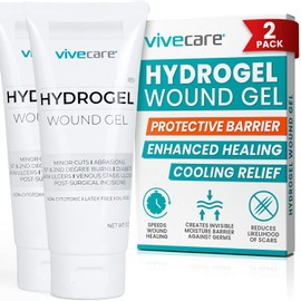 ViveCare - Aderezo de hidrogel para heridas (tubo de 85 g) - Gel curativo de primeros auxilios para quemaduras, úlceras diabéticas, cortes, incisiones quirúrgicas, desbridamiento, heridas abiertas