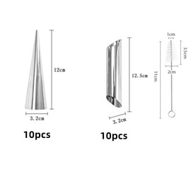 Naisfei 20 Pcs Stainless Steel Cream Horn Molds,Stainless Steel Cream Horn Molds Danish Pastry Waffle Cone Cream Roll Croissant Shell Baking Moulds,with Cleaning Brush