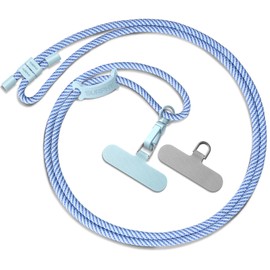 SURPHY Phone Lanyard, Adjustable Phone Strap Crossbody with 2 Pack Phone Tether Tab, Premium Metal Buckles and Two-Color Braided Cell Phone Lanyard Crossbody for Women and Men, Deep Blue & Light Blue