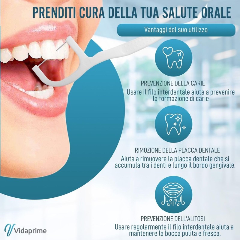 VidaPrime Filo Interdentale con Manico Comfort - Forcella Interdentale Riutilizzabile,