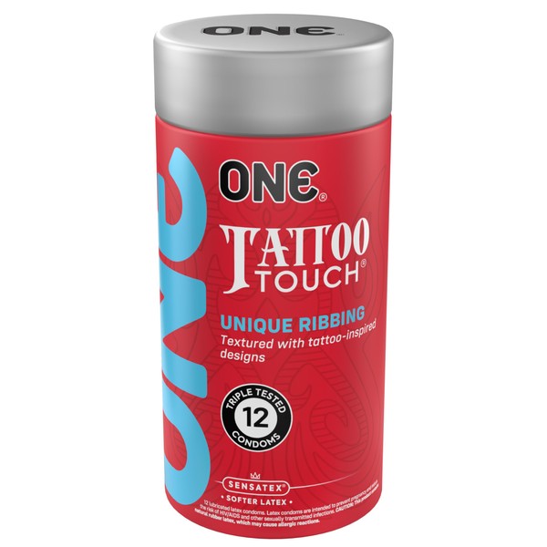ONE Condoms Tattoo Touch | Ribbed & Textured Latex Condoms for Enhanced Pleasure | Intimate Protection with Unique Design