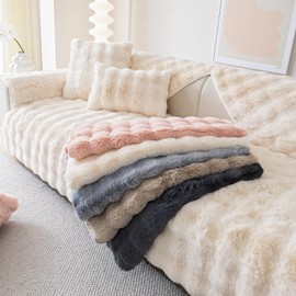 tianxinbaobei Faux Fur Couch Cover,Rabbit Plush Couch Covers,Non-Slip Sofa Cover Furniture Protector(Whtie, 90 * 90cm)