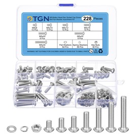 DTGN 228Pcs M5 Button Head Hex Socket Cap Screw - 8-30mm Bolt Nut Washer Assortment Kit 304 Stainless Steel - Good for Machine, Furniture