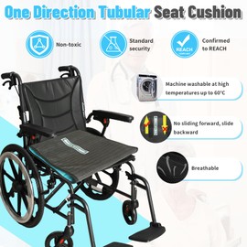 EHUCONWIB Wheelchair/Chair Accessories-Non-Slip Seat Cushion,Office Support Pad,One Direction Tubular Slide Sheet for Adults/Seniors/Elderly - 17”x17” (Black, Without Handle)