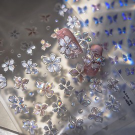 Jelly Flowers Nail Art Stickers for Acrylic Nails 5D Embossed Self-Adhesive Flower Nails Art Decals with Petal Designs Nail Stickers Cute Floral Nail Decals Spring Summer for Women DIY Manicure Decor