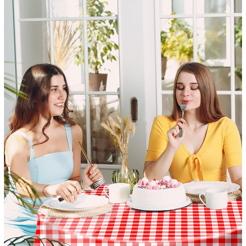 SietDESEO 2 Pack Red Gingham Tablecloth Round 84 x 84