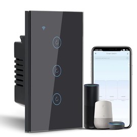 BSEED Interruptor de Luz Inteligente, Interruptor de Luz WiFi Alexa de 3 Vías con Control de APP Remota y Función de Temporización, Interruptores de Luz Negros de Polo Simple que Funcionan con Alexa