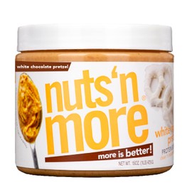 Nuts ‘N More White Chocolate Pretzel Peanut Butter Spread - High Protein, Low Carb, Low Sugar, Gluten Free, Non-GMO, All-Natural Nut Butter Snack (15oz Jar)