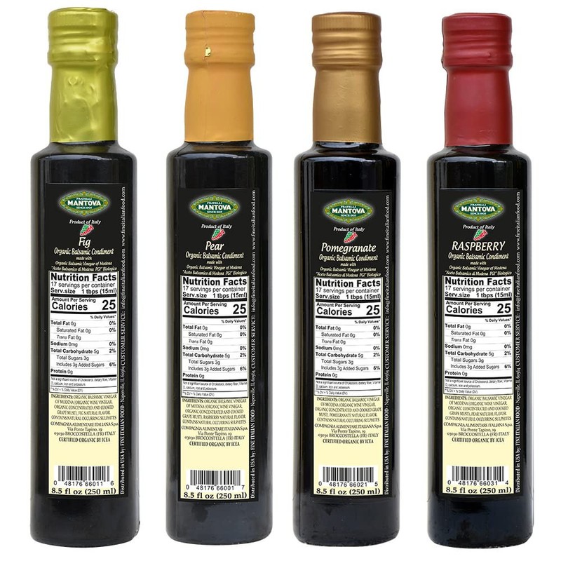 Mantova Organic Balsamic Vinegar of Modena Pack of 4 Flavored