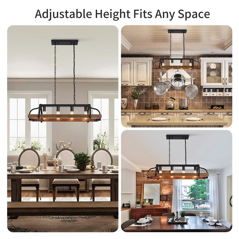 WUZUPS 4-Light Metal Pot Hanging Rack Chandelier Imitation Wood Grain