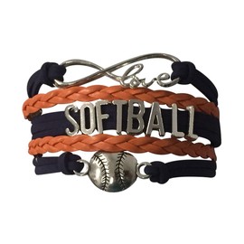 Sportybella Softball Charm Bracelet, Adjustable Orange and Navy Infinity Love Braided Wristband, Softball Jewelry Accessories for Teen Girls, Players, and Softball Teams