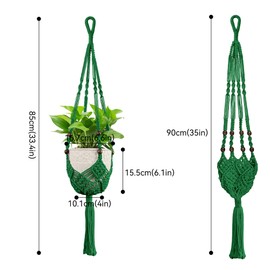 USLAI Macrame Handmade Basket Plant Hanger (2-Pack), for 3-8 Inch Pots, Indoor Outdoor Strong Hanging Planter Flower Pot Holder with Beads and Tassels, Boho Home Decor (POTS NOT Included) (Green)
