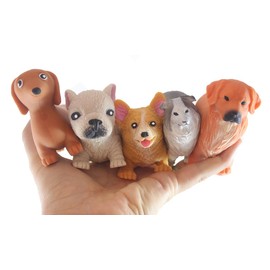 Set of 5 Different Breed Stretchy Dogs - Corgi, Golden Retriever, Collie, Dachshund, and Bulldog - Crushed Bead Sand Filled - Doggy Lover Sensory Fidget Toy Weighted (Random Colors)