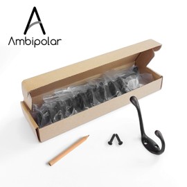 Ambipolar Heavy Duty Metal Decorative Dual Coat Hook Type-2 / Hat Hook - Wall Mounted (0.7" Screws Included), Wall Hook, Double Coat Hanger, 10 Pack (Oil Rubbed Bronze).