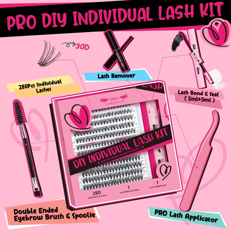 PRO DIY Eyelash Extension Kit, Individual Eyelash Kit with 280