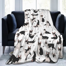Fenmshairy Boston Terrier Thermal Throw Blanket, Ultra Soft Warm Cozy Microfiber All Season Lightweight Puppy Flannel Fleece Blanket for Sofa Bed Couch Office Travel, 60x50 Inches