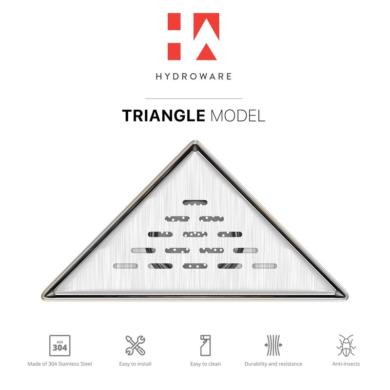 Hydroware Triangle Shower Drain - Stainless Steel Triangular Shower Floor