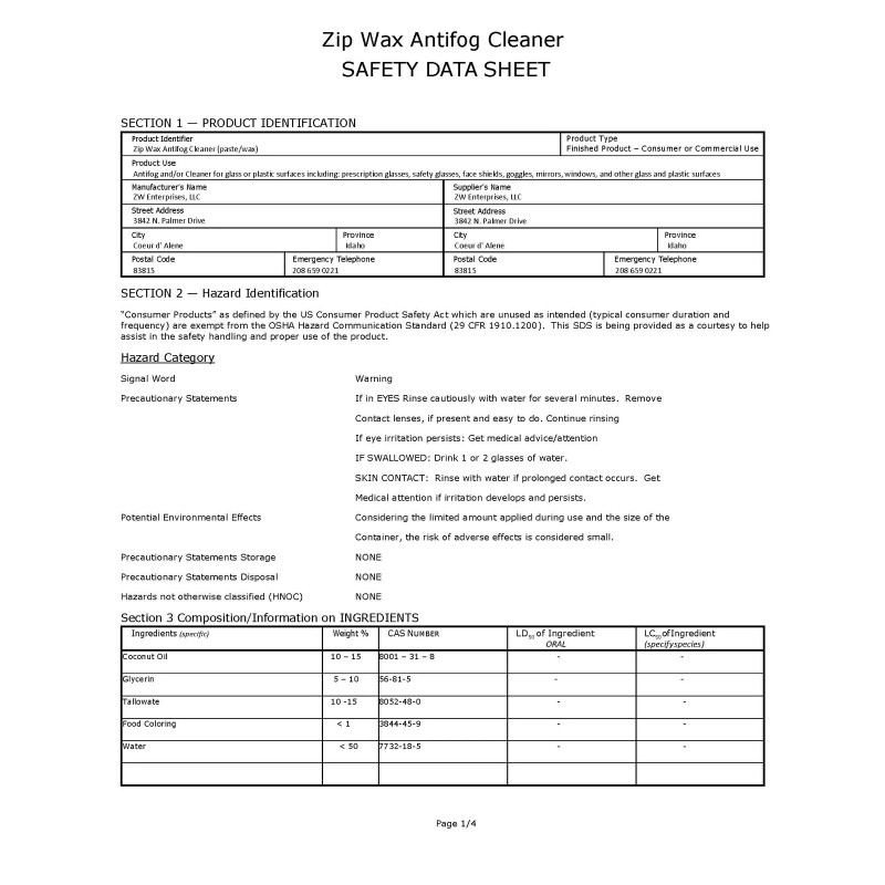 FixtureDisplays Zipp Wax Antifog, 1/2 oz Jar with Microfiber Cloth