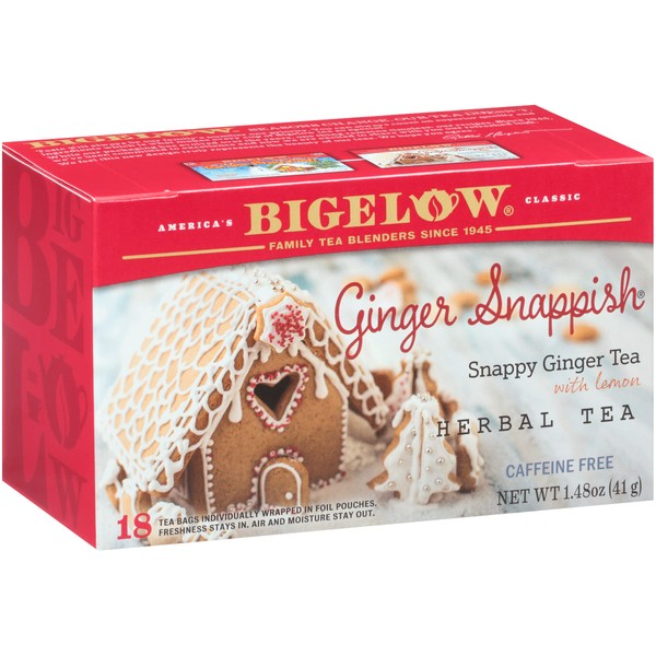 Bigelow Tea Ginger Snappish Herbal Tea, Caffeine Free, 18 Count (Pack of 6), 108 Total Tea Bags
