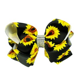 Sunflower Big Bow Clips Sunflower Jumbo Bow Girls Hair Clips Sunflower Hair Bow Pin BBG56 (Black Bow)