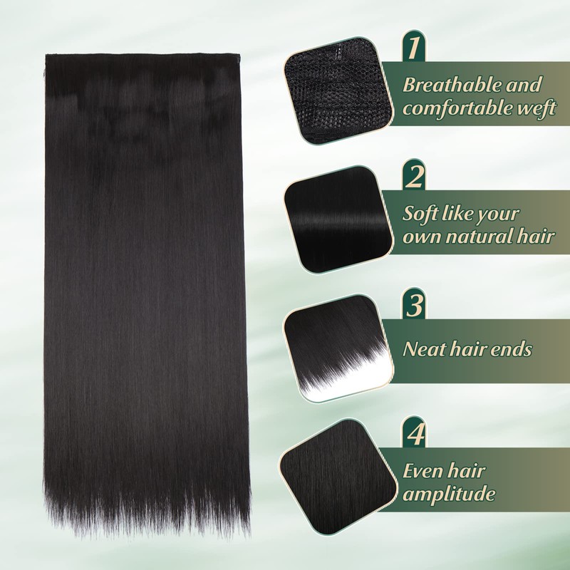 Elailite Clip-In Extensions, Natural Black, Hair Extensions, Wavy Hairpiece, 1