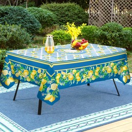bnhjsdw Blue Lemon Outdoor Tablecloth with Umbrella Hole for Rectangle Table, Waterproof Lemon Patio Table Cloth with Zipper - 60 x 102 inches