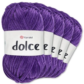 Frida's Wollhaus YarnArt 5 x 100 g Dolce Chenille Wool Yarn Knitting Crochet Amigurumi 52 Colours (792 | Purple)