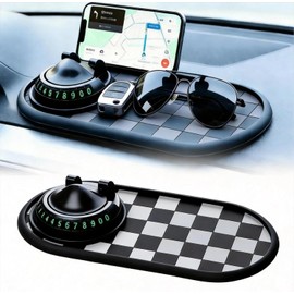Genérico Almohadilla Antideslizante Multifuncional para Auto, Soporte de Teléfono con Rotación 360°, Organizador para Celular, Gafas, Llaves – con Número de Estacionamiento Oculto (Negro) (Negro)