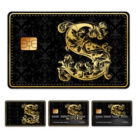 peacoblue Gold Bank Card Sticker Gold Letter S Credit Debit Card Custom Skin Cover Protector, 4 Styles Waterproof Scratch-Proof and Attractive Decal for Most Popular EBT Transportation Key Card