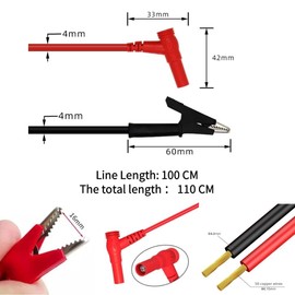 RUNCCI-YUN 20A Multimeter Test Leads Probes Banana Plug, 2 Pieces Multimeter Test Leads, 4 mm Banana Plug to Crocodile Clip Cable, Alligator Clips (1 m, Red and Black)