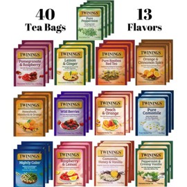 Twinings Herbal Tea Variety Pack - 40 Individually Wrapped Herbal Tea Bags Variety Pack Sampler, 13 Flavors, Caffeine Free (1 Count (Pack of 40))