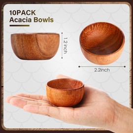 Skylety 10 Pcs Acacia Wooden Bowls Small Calabash Bowls Round Wood Salad Hand Carved Calabash Dip Tray for Serving Popcorn Pasta Coconut Nuts Sauce Appetizers Home Kitchen (2.2 Inch)