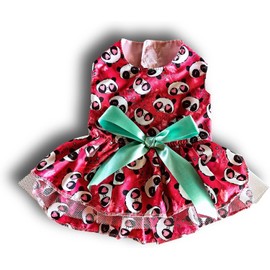 Genérico Vestido para Perro y Gato, Estampado de Pandas, Tela Ligera con Moño de Satín Verde Menta y Encaje (Panda Rosa, Small)
