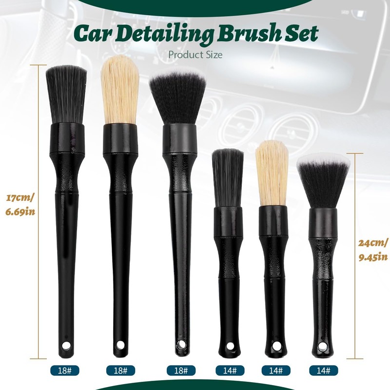 7PCS Car Detailing Brush Set, Ultra Soft Boars Hair Car