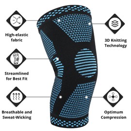 MILAIUN Knee Support Pack of 2, Elastic Knee Support for Women Men, Compression and Ligament Bandage Knee for Sports, Osteoarthritis, Meniscus Tear, Strength Training (Blue-L)