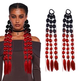 Colored Hair Extansions,2Pcs Gltyley 20" Lightweight Rainbow Bubble Ponytail Extensions for Kids,Braids Hair Extensions with Hair Tie,Crazy Hair Day,Festival Rave Accessories for Girls,Black to Red