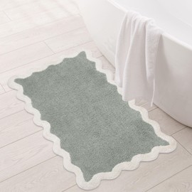 Folkulture Christmas Bathroom Rug or Bath Mats for Bathroom Décor, 100% Cotton Sage Green Bath Rug, Bathroom Mat or Xmas Bathtub Mat for Shower Accessories, 20" X 32" Absorbent Rug, Scallop Runner Rug