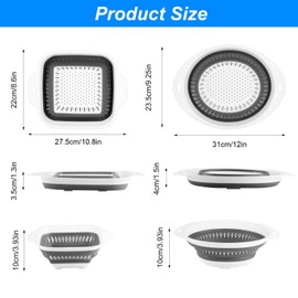 2 Pcs Collapsible Colander Sieve, Foldable Colander Strainers and Colanders & Food Strainers, Collapsible Kitchen Sink Colander with Handle for Draining Vegetable Fruits Pasta Strainer(Oval+Square)